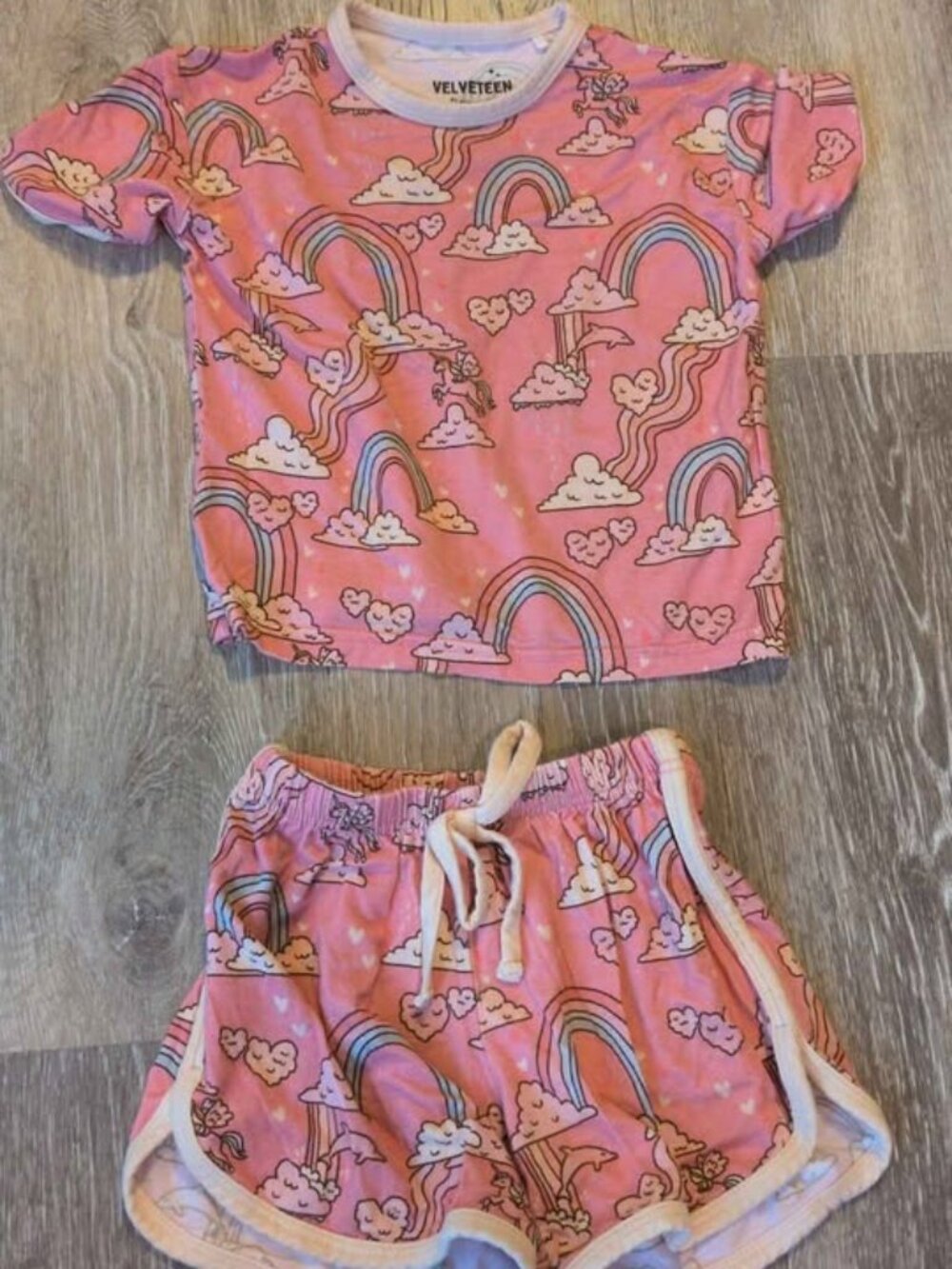 Velveteen Bunny Knots Rainbow Cloud Outfit 6-12M bamboo pajama
